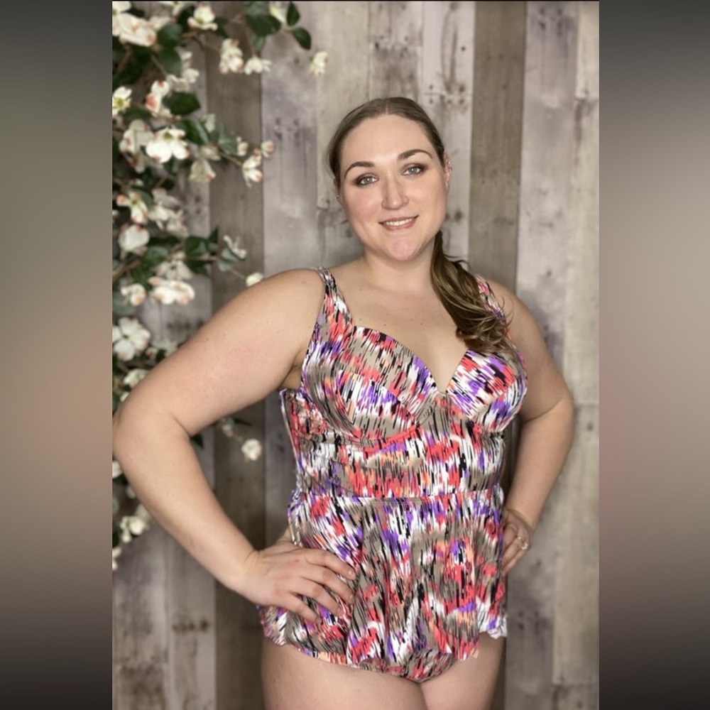 Womens Mirage Print peplum push up w/ underwire tankini bathing suit, SZ-XL